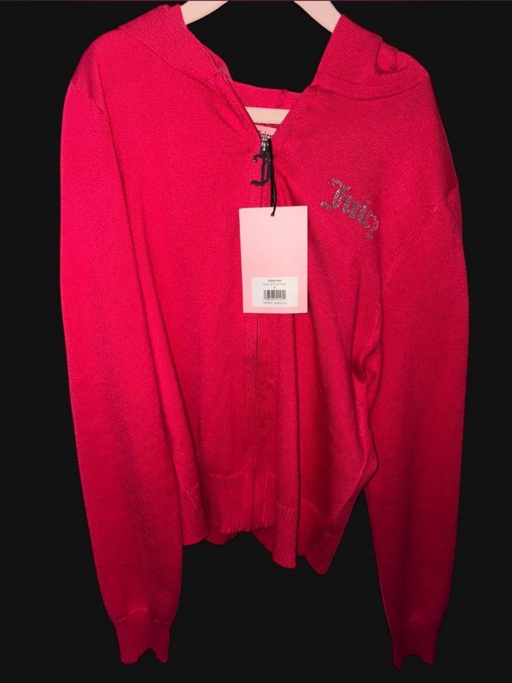 Juicy Couture Hot Pink Rhinestone Logo Zip Hoodie
